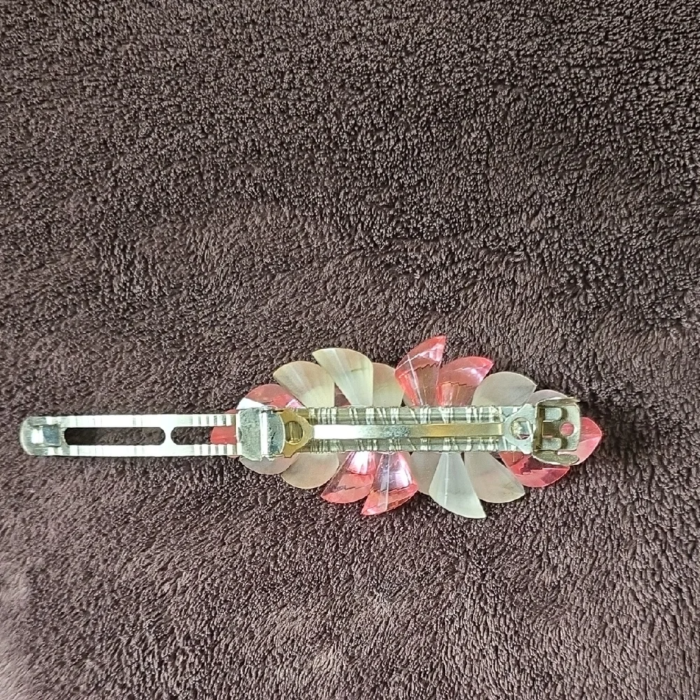 Vintage Floral Lucite/acrylic Hair Barrette — Pink & Iridescent